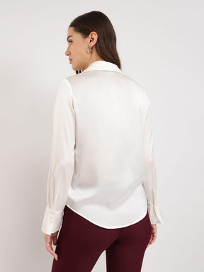 Satin Bell Cuff Shirt - Off White