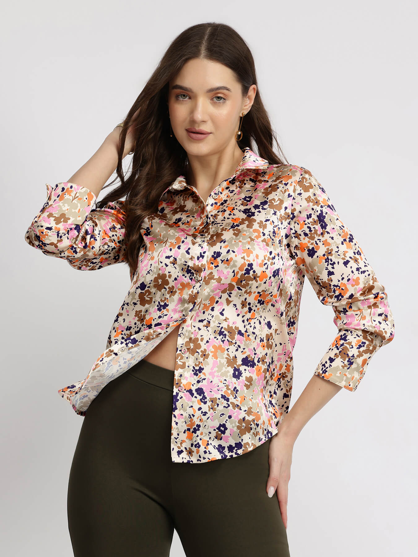 Satin Abstract Print Shirt - Multicolour