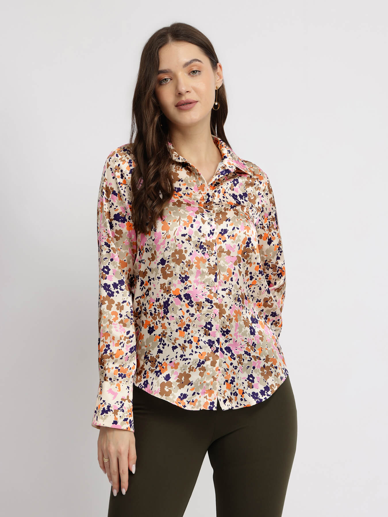 Satin Abstract Print Shirt - Multicolour