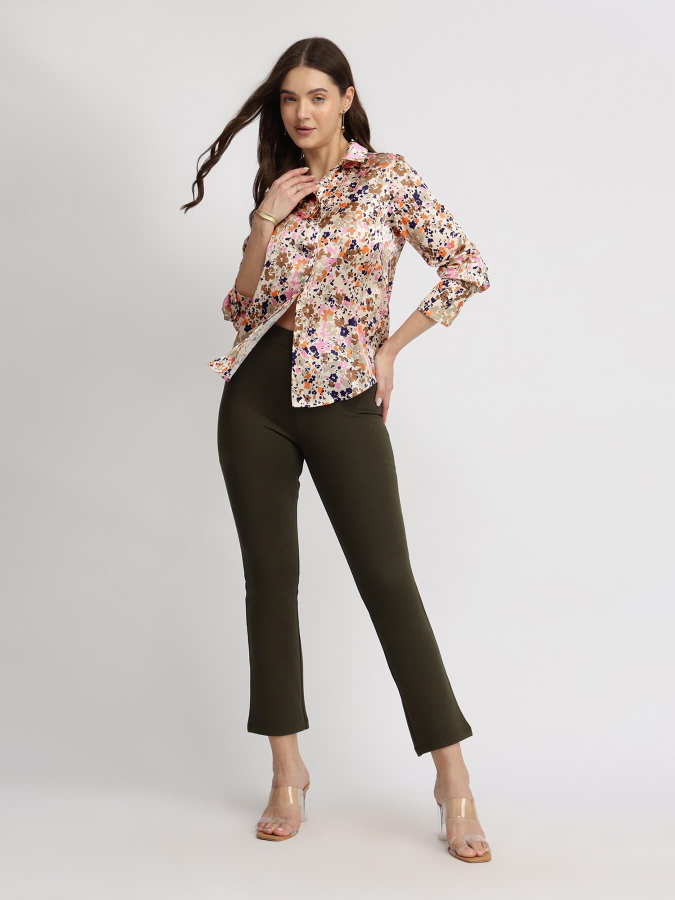 Satin Abstract Print Shirt - Multicolour