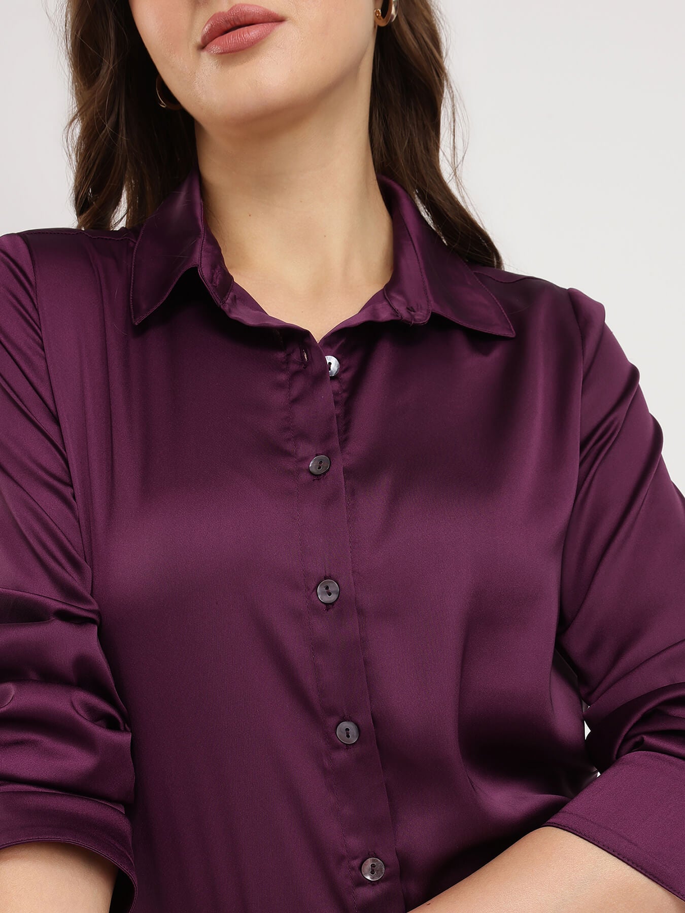 Satin Bell Cuff Shirt - Burgundy