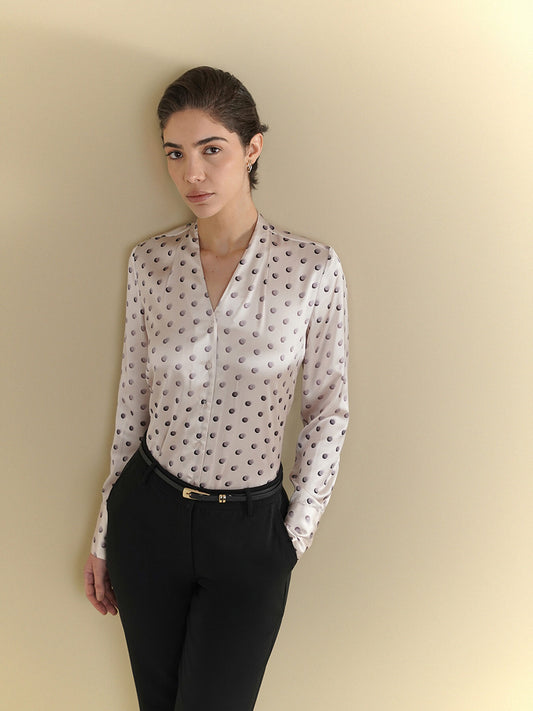 Satin Polka Dots Shirt - Off White