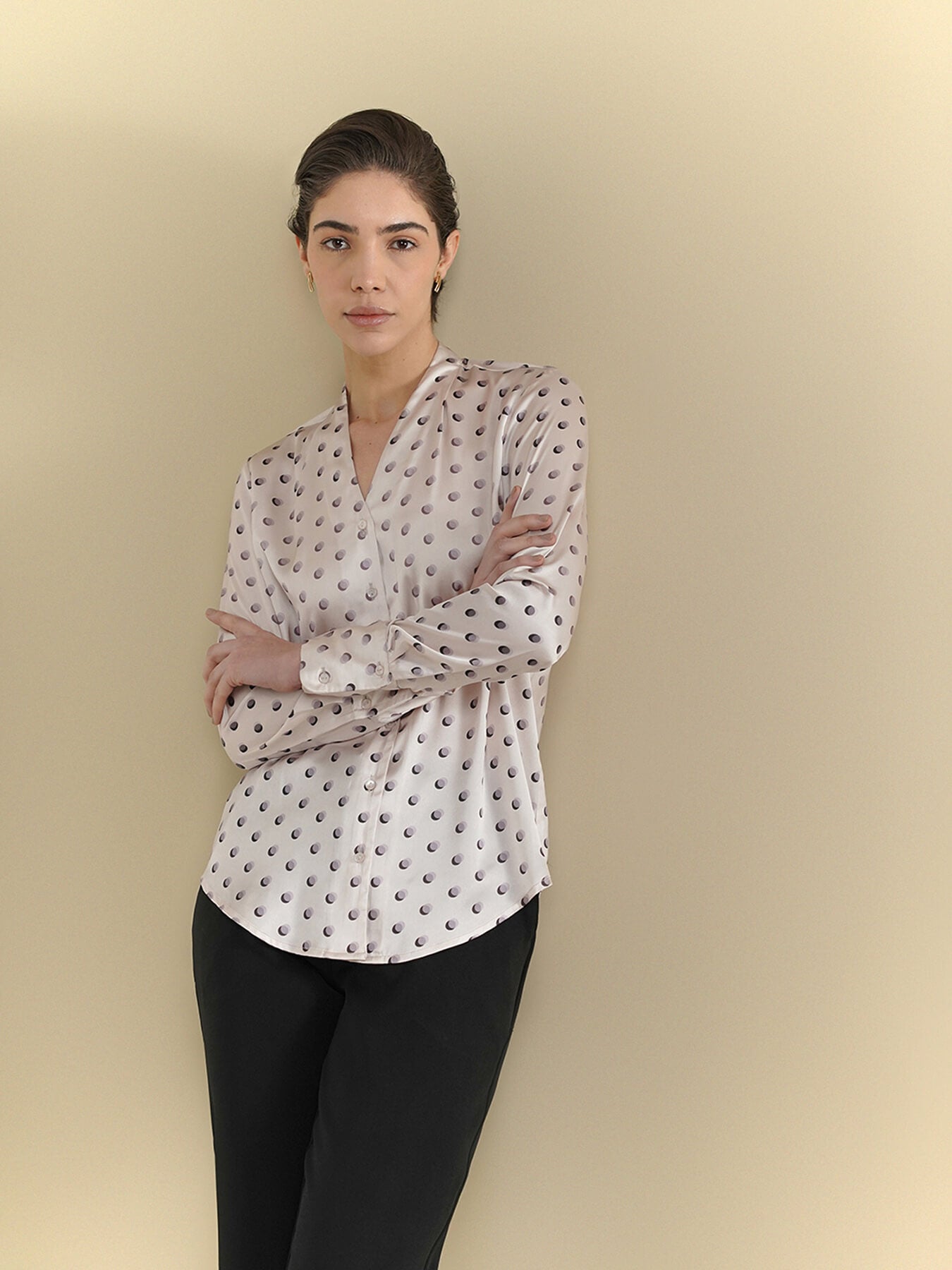 Satin Polka Dots Shirt - Off White