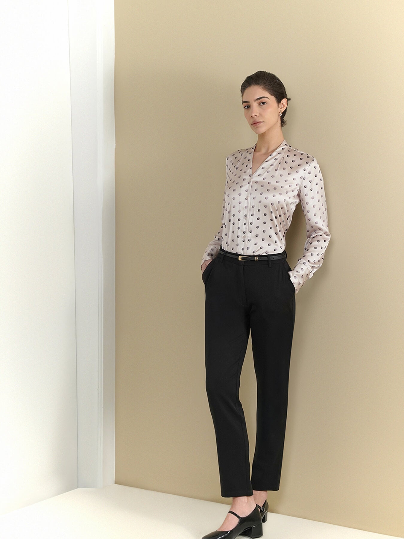 Satin Polka Dots Shirt - Off White