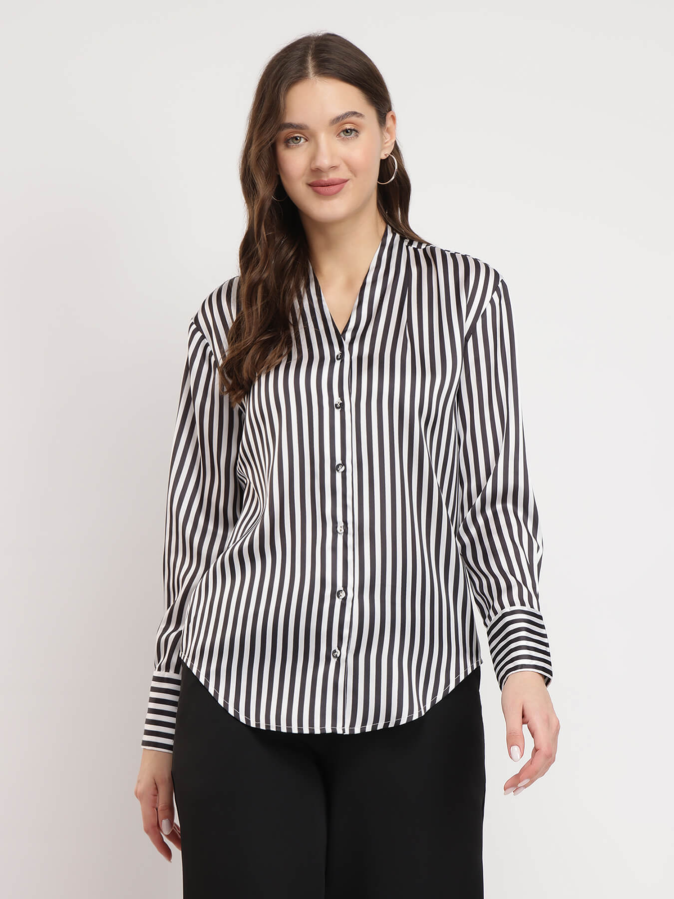 Satin Striped Shirt - Black