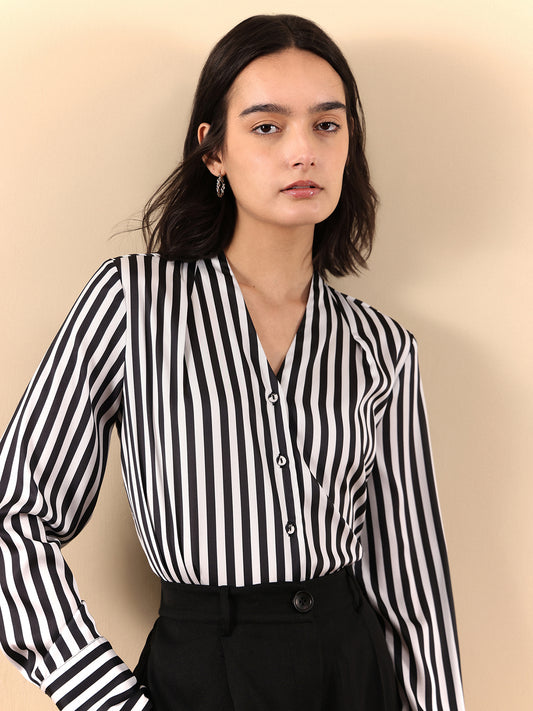 Satin Striped Shirt - Black
