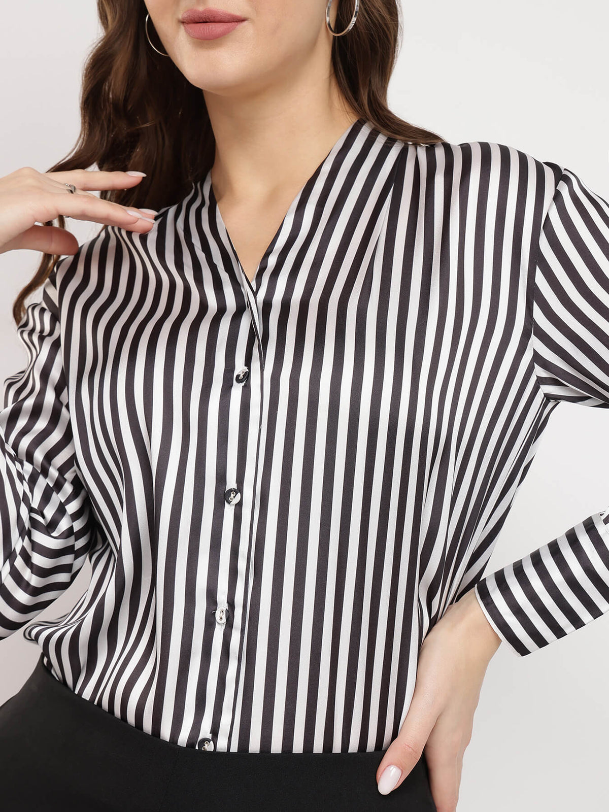 Satin Striped Shirt - Black