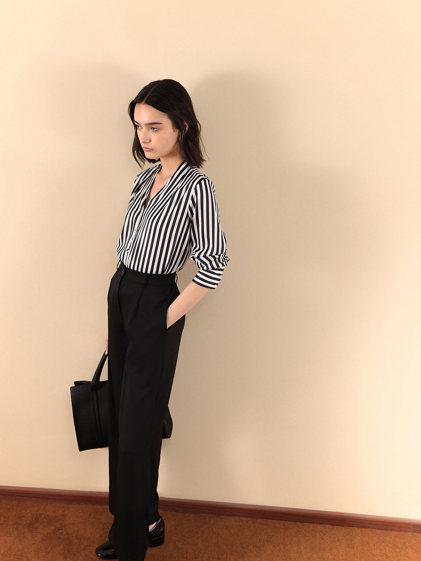 Satin Striped Shirt - Black