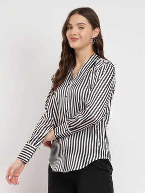 Satin Striped Shirt - Black