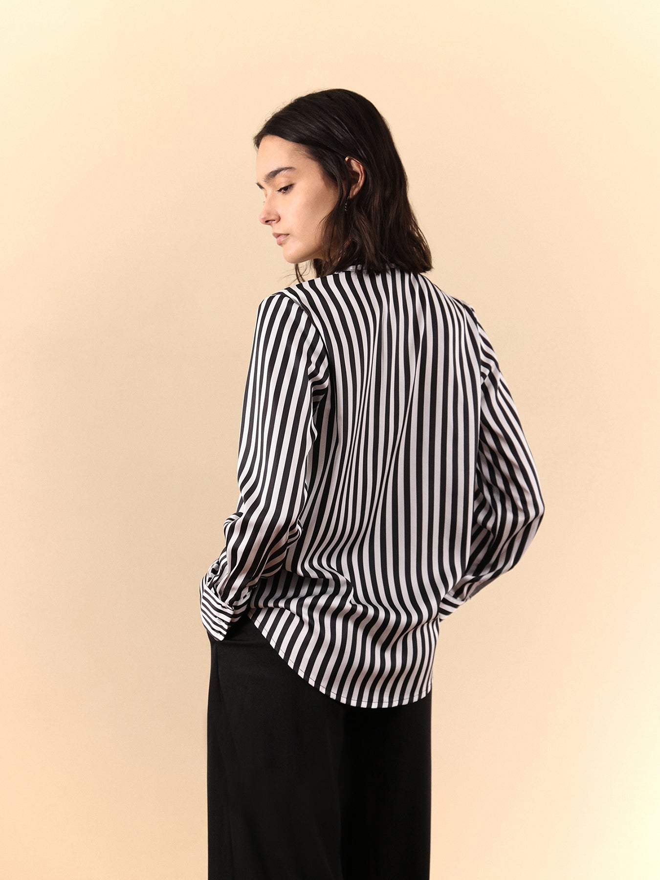 Satin Striped Shirt - Black