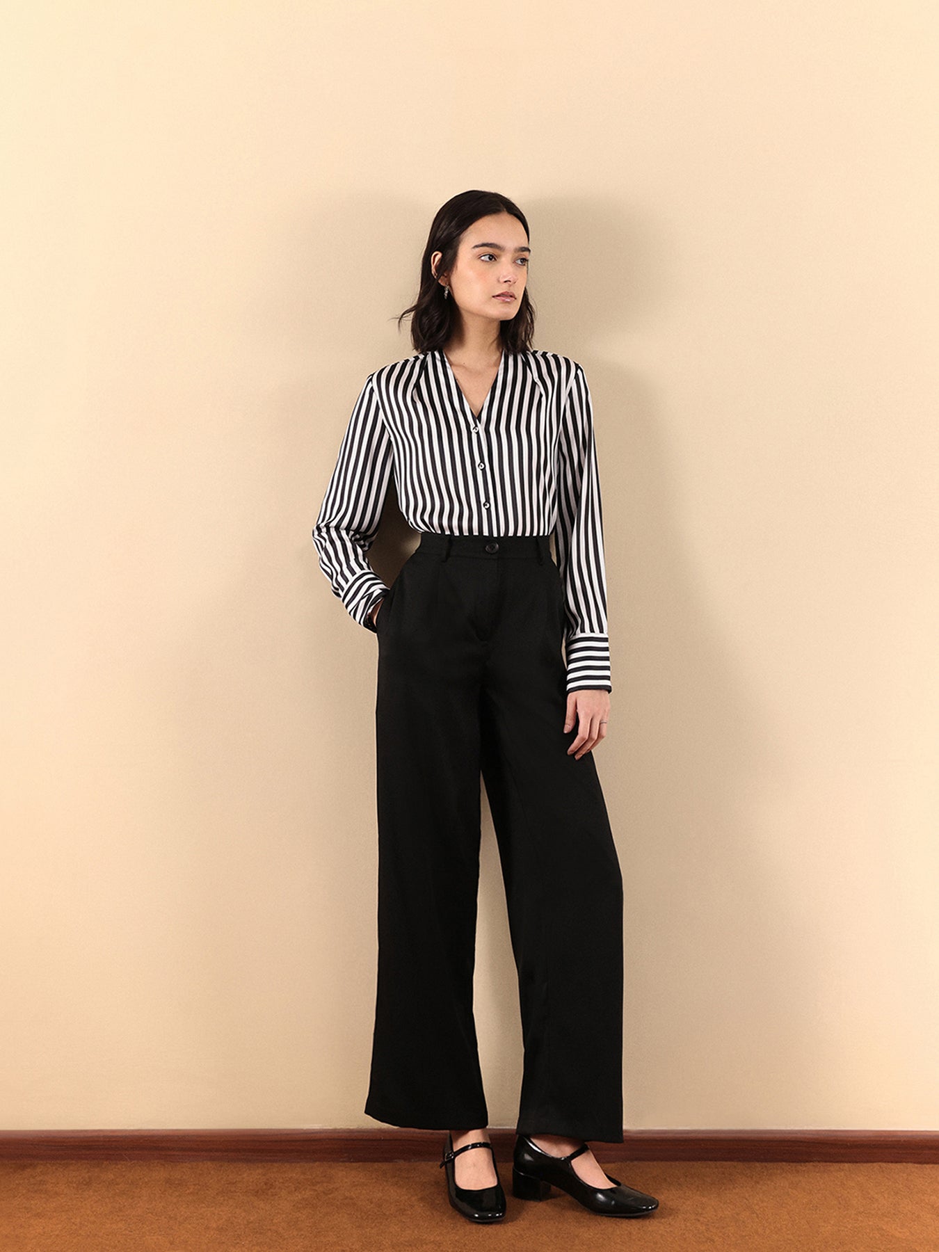 Satin Striped Shirt - Black