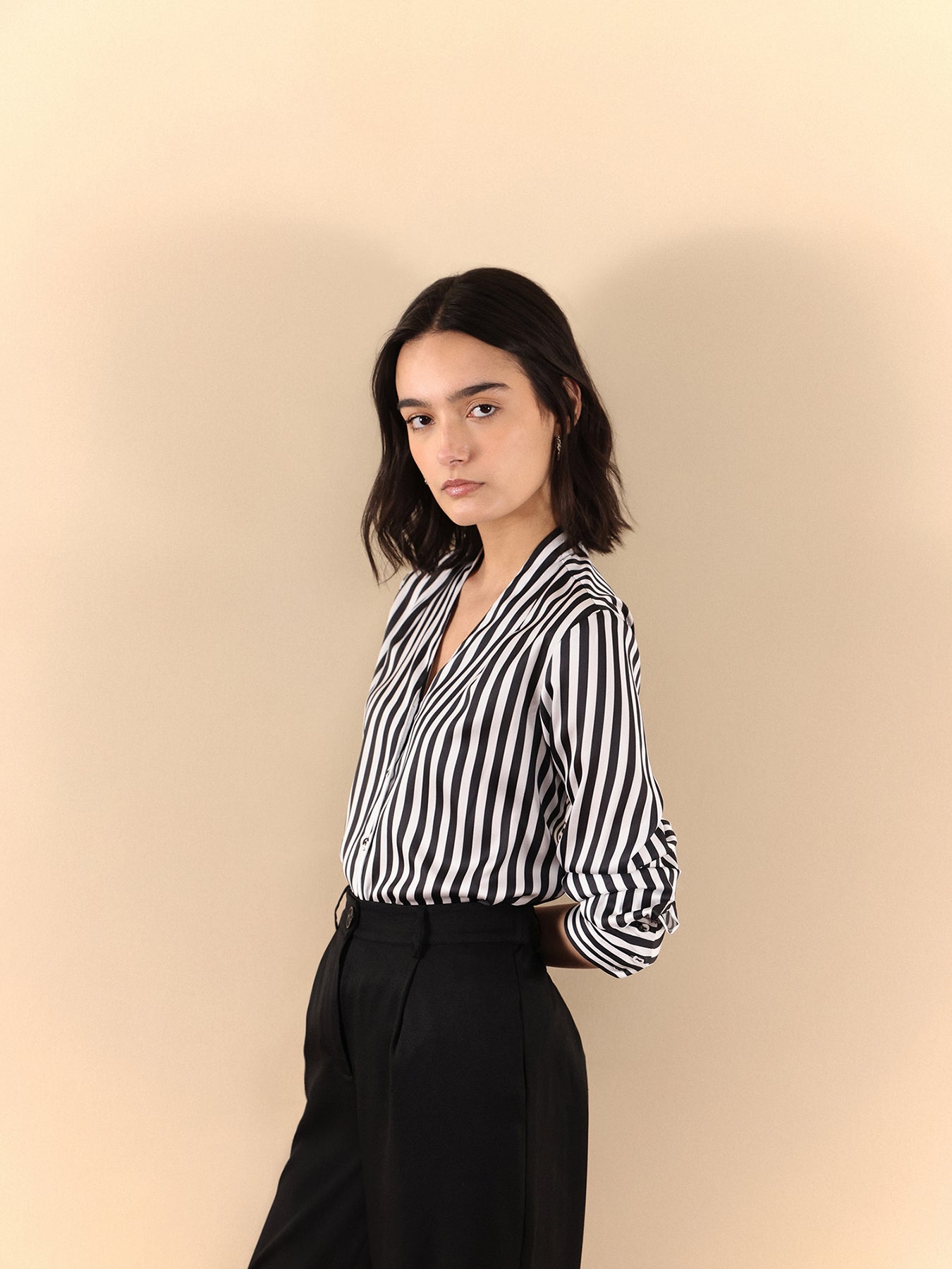 Satin Striped Shirt - Black