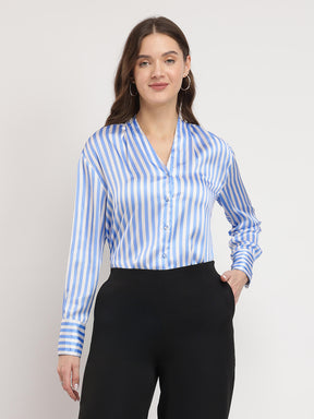 Satin Striped Shirt - Blue