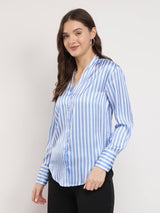 Satin Striped Shirt - Blue