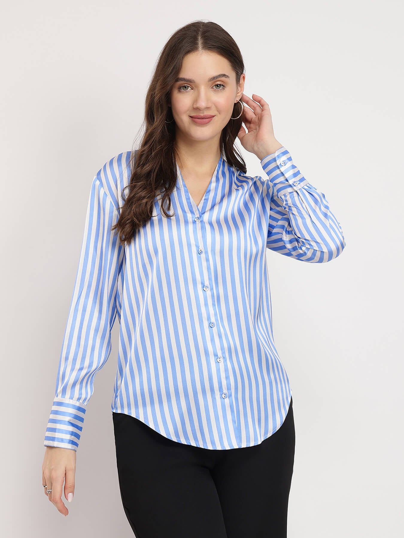 Satin Striped Shirt - Blue