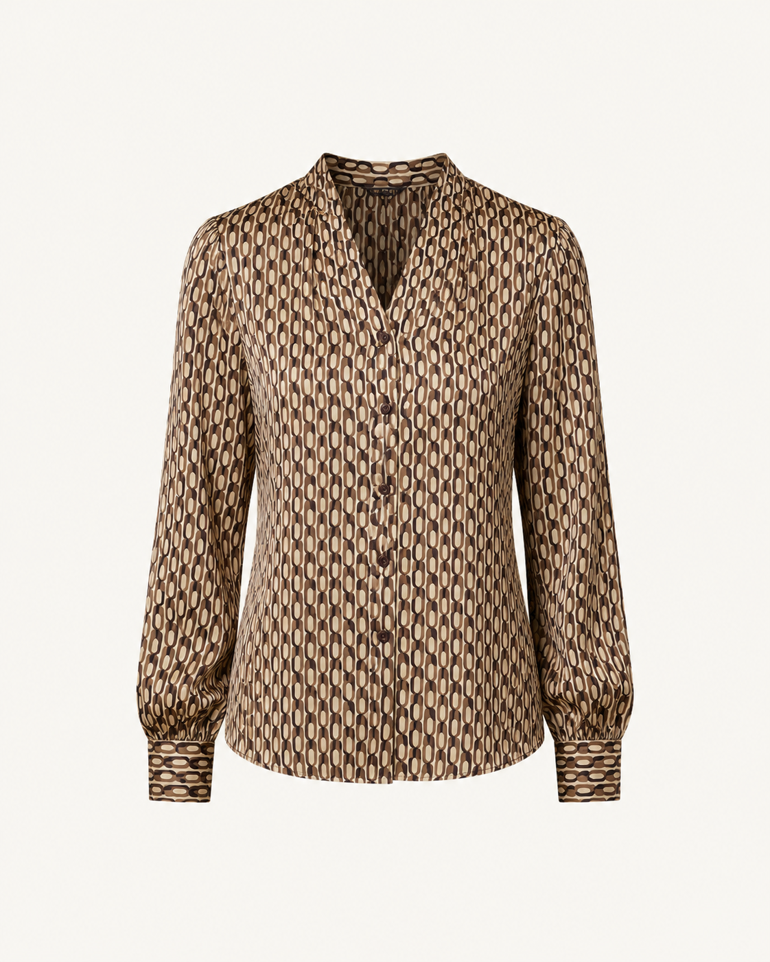 Satin Geometric Print Shirt - Olive