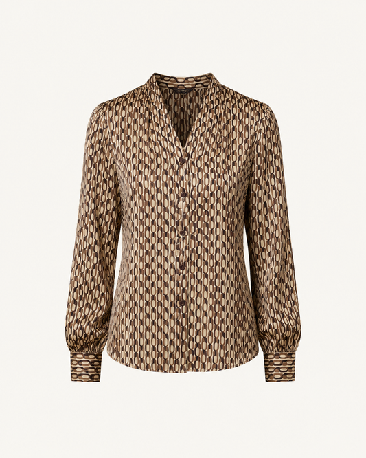 Satin Geometric Print Shirt - Olive