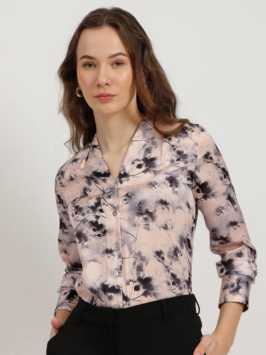 Satin Floral Shirt - Peach