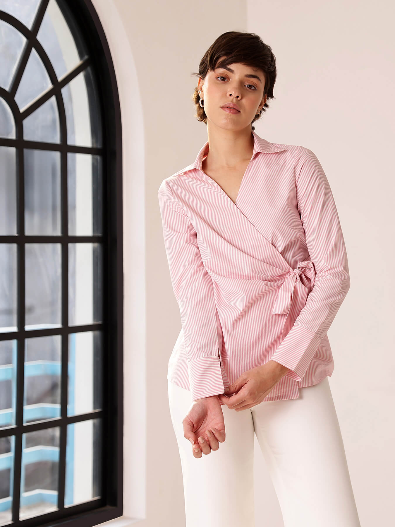 Cotton Wrap Shirt - Pink