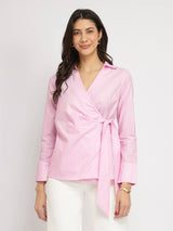 Cotton Wrap Shirt - Pink