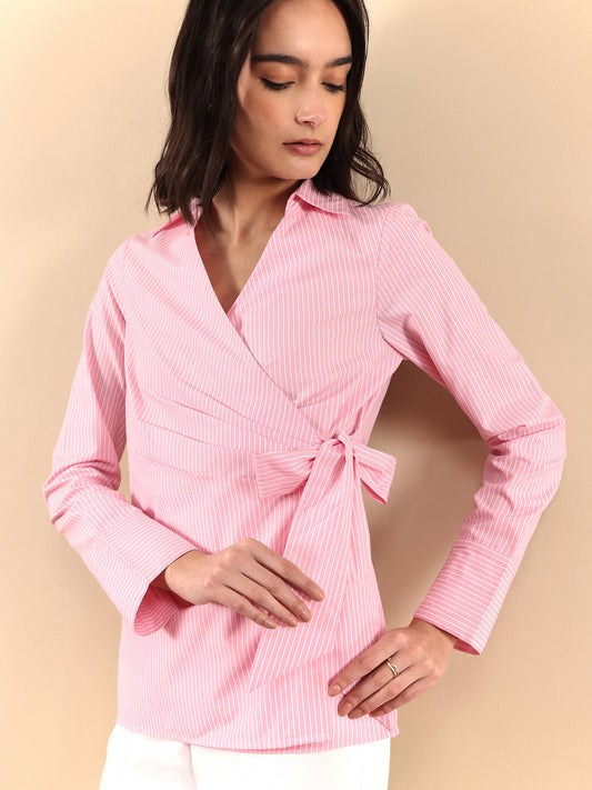 Cotton Wrap Shirt - Pink