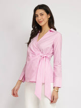 Cotton Wrap Shirt - Pink