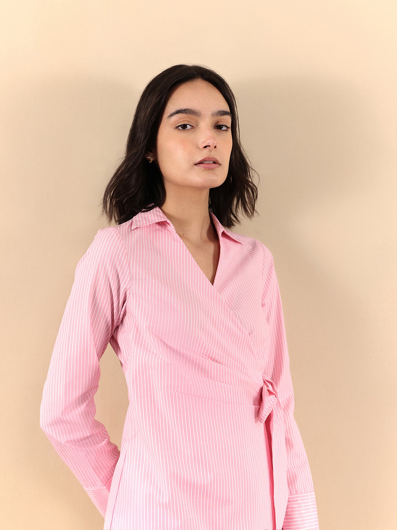 Cotton Wrap Shirt - Pink