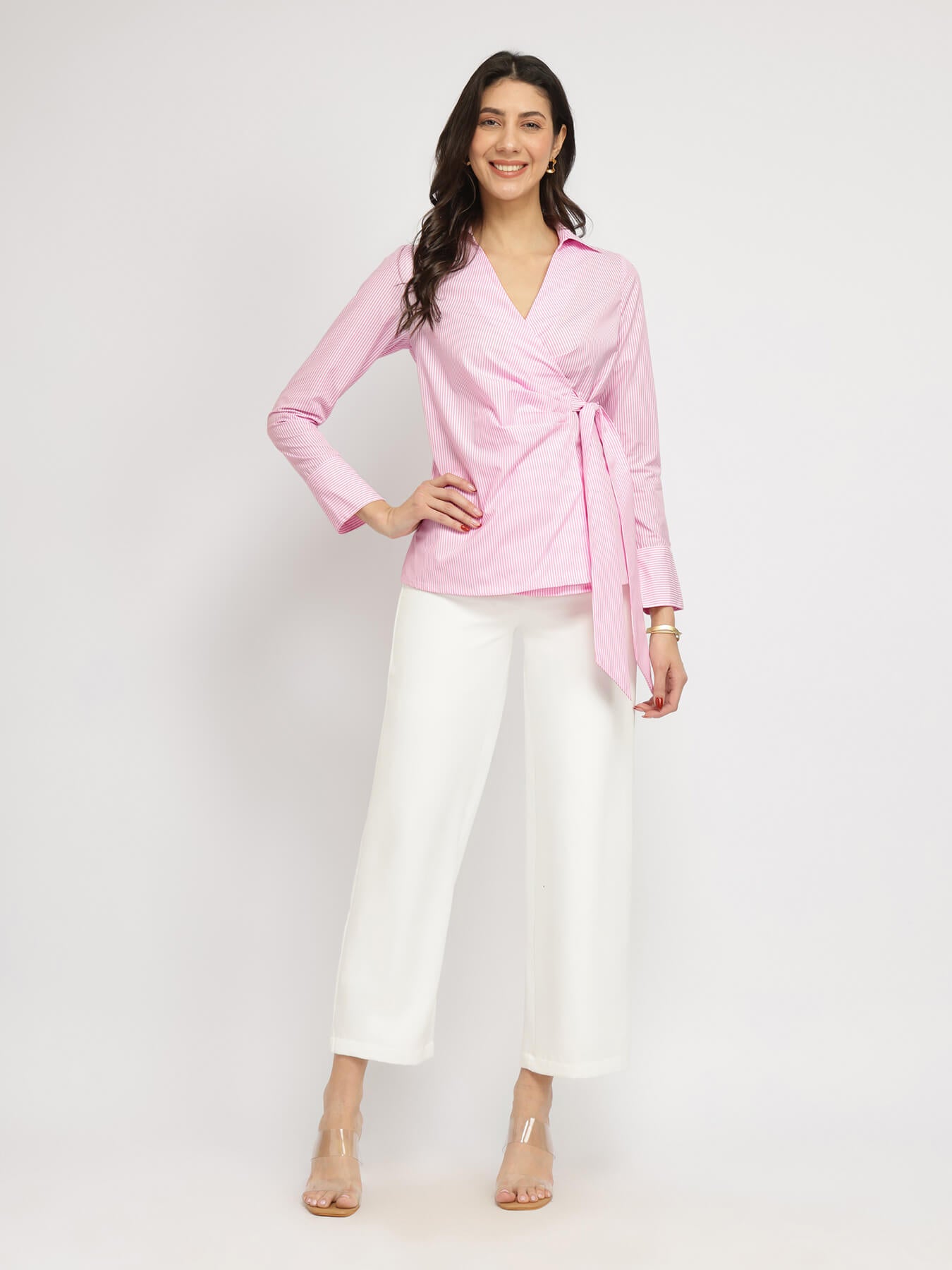 Cotton Wrap Shirt - Pink