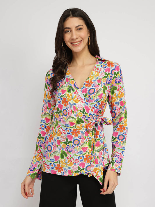 Cotton Wrap Shirt - Multicolour