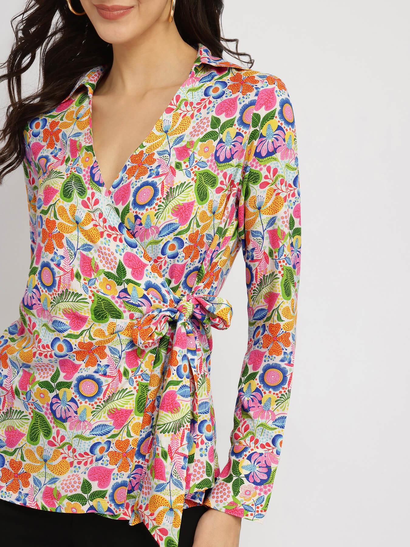 Cotton Wrap Shirt - Multicolour