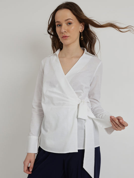 Cotton Wrap Shirt - White
