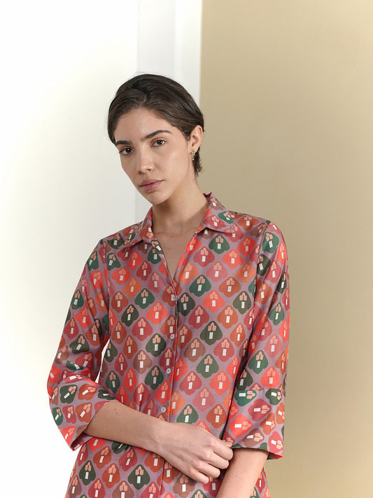 Geometric Print Shirt - Orange
