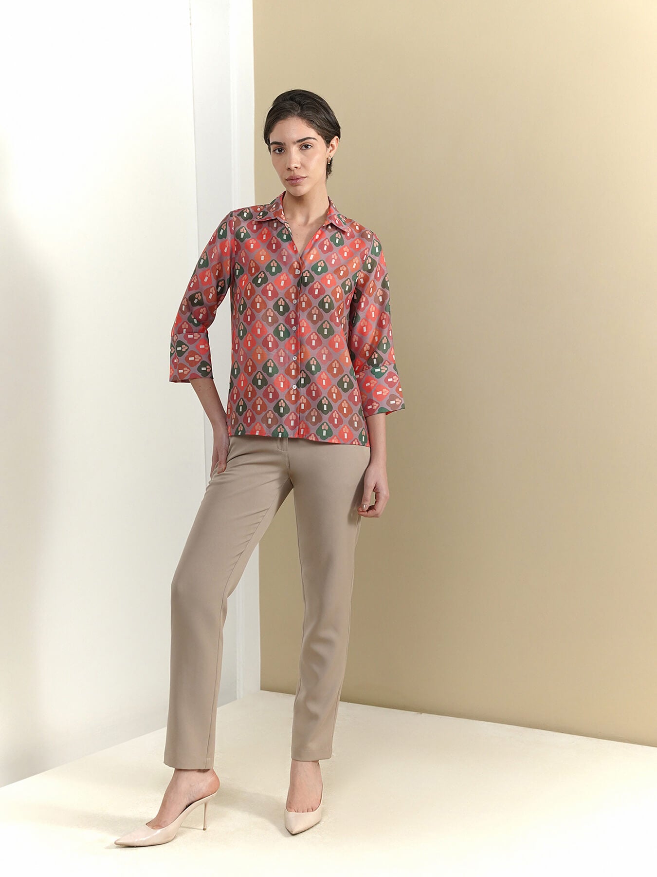 Geometric Print Shirt - Orange