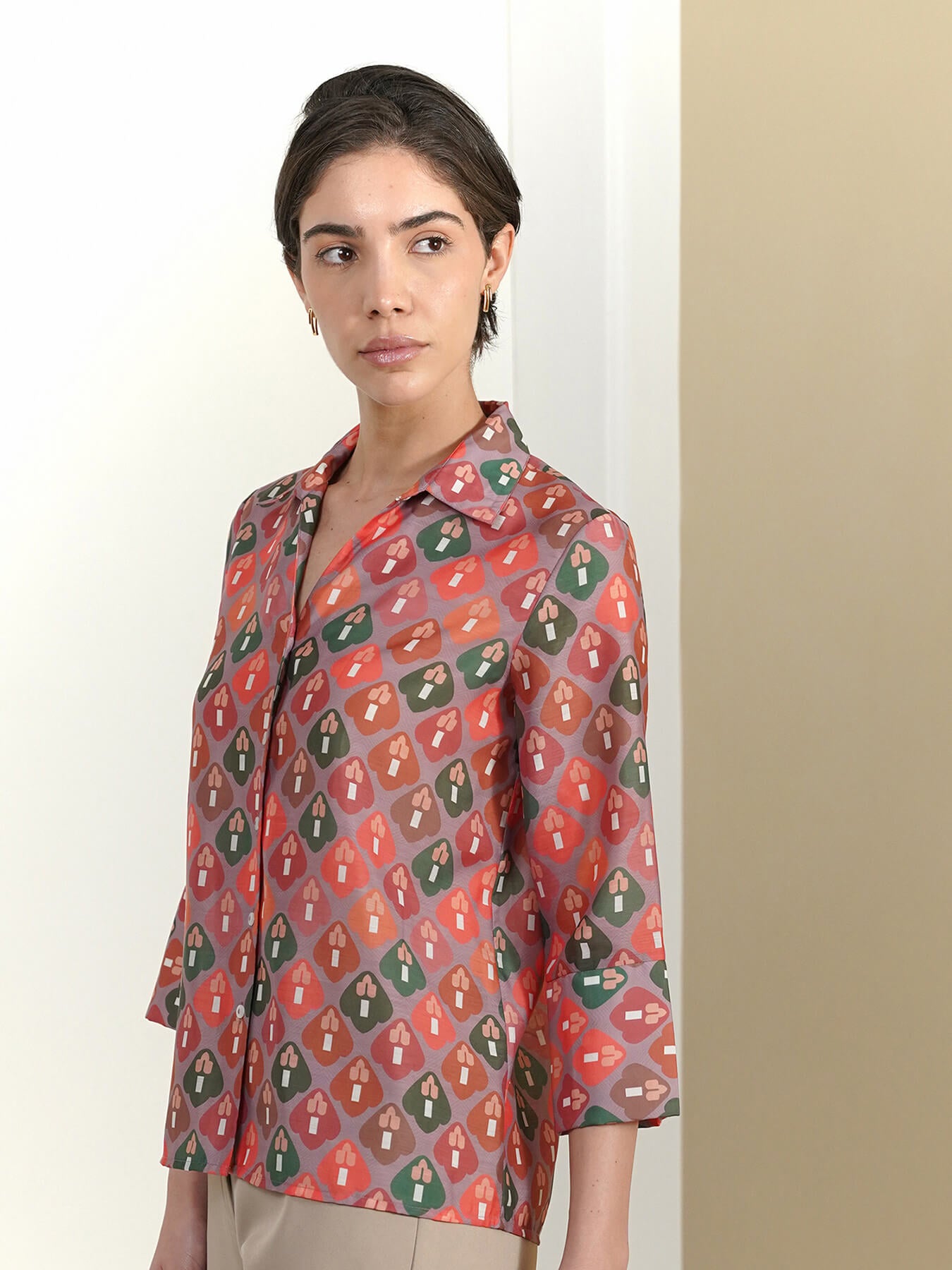 Geometric Print Shirt - Orange