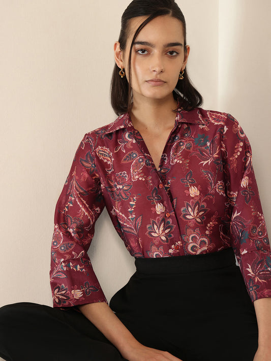 Motif Print Shirt - Maroon