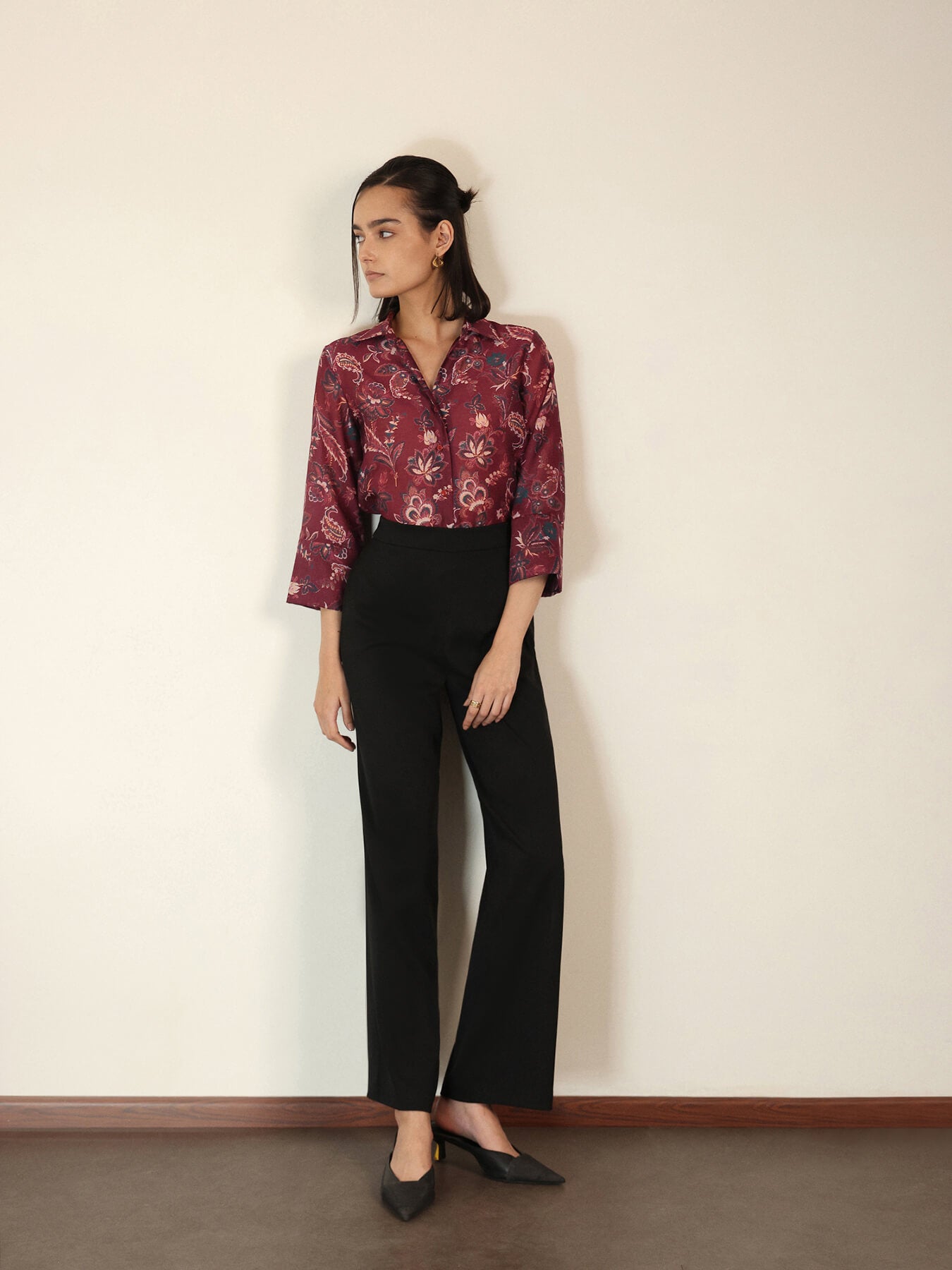 Motif Print Shirt - Maroon