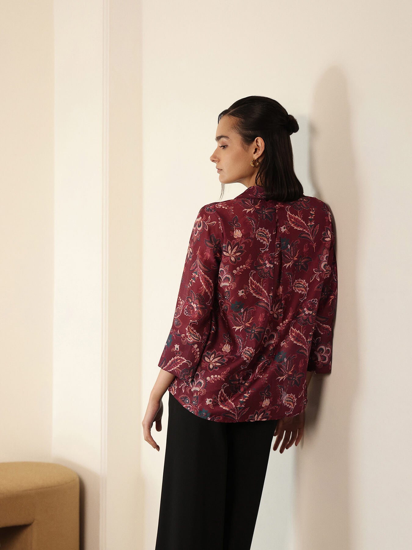 Motif Print Shirt - Maroon