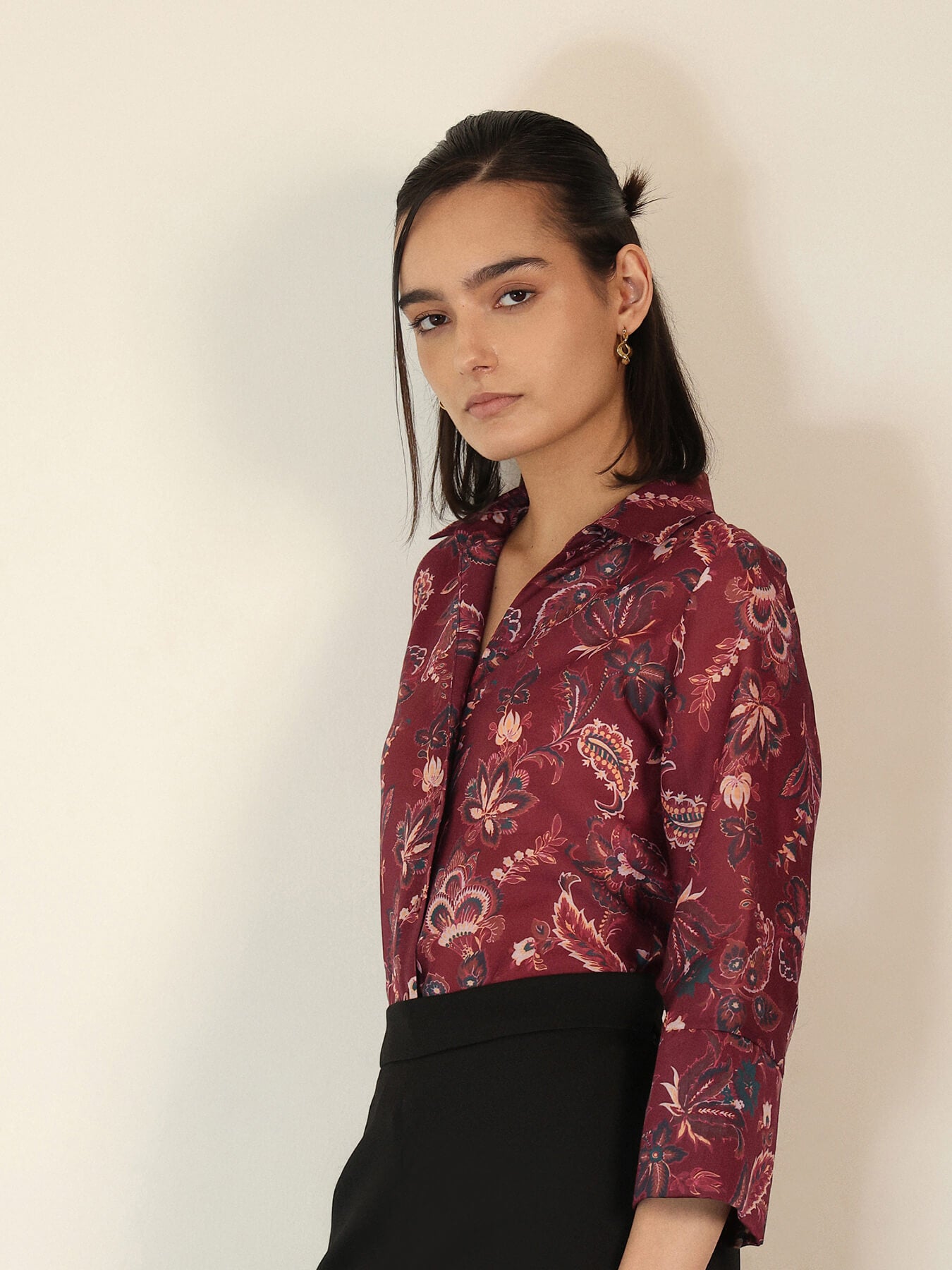 Motif Print Shirt - Maroon