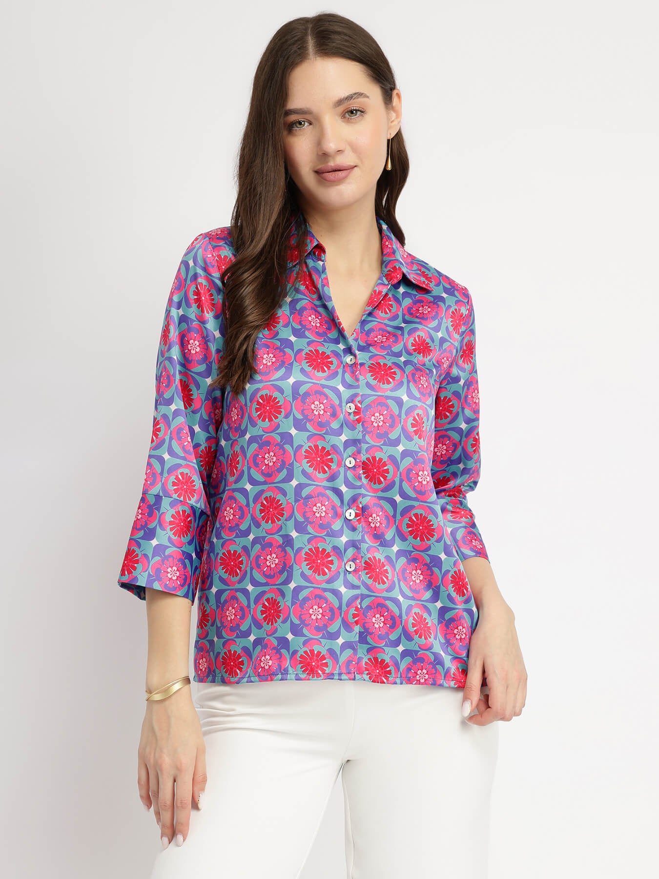 Geometric Print Shirt - Blue and Pink