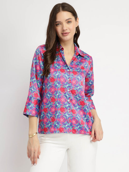 Geometric Print Shirt - Blue and Pink