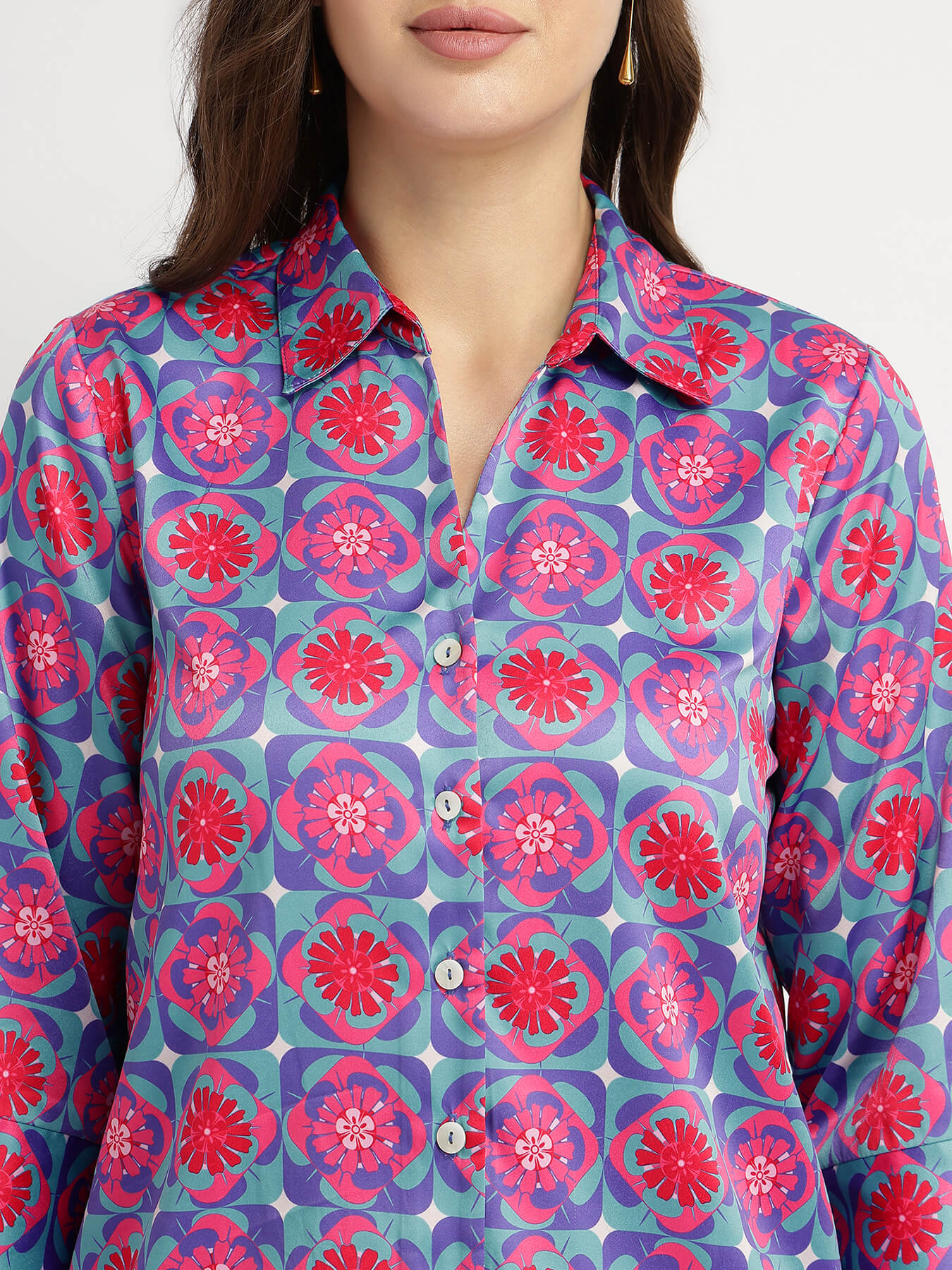 Geometric Print Shirt - Blue and Pink