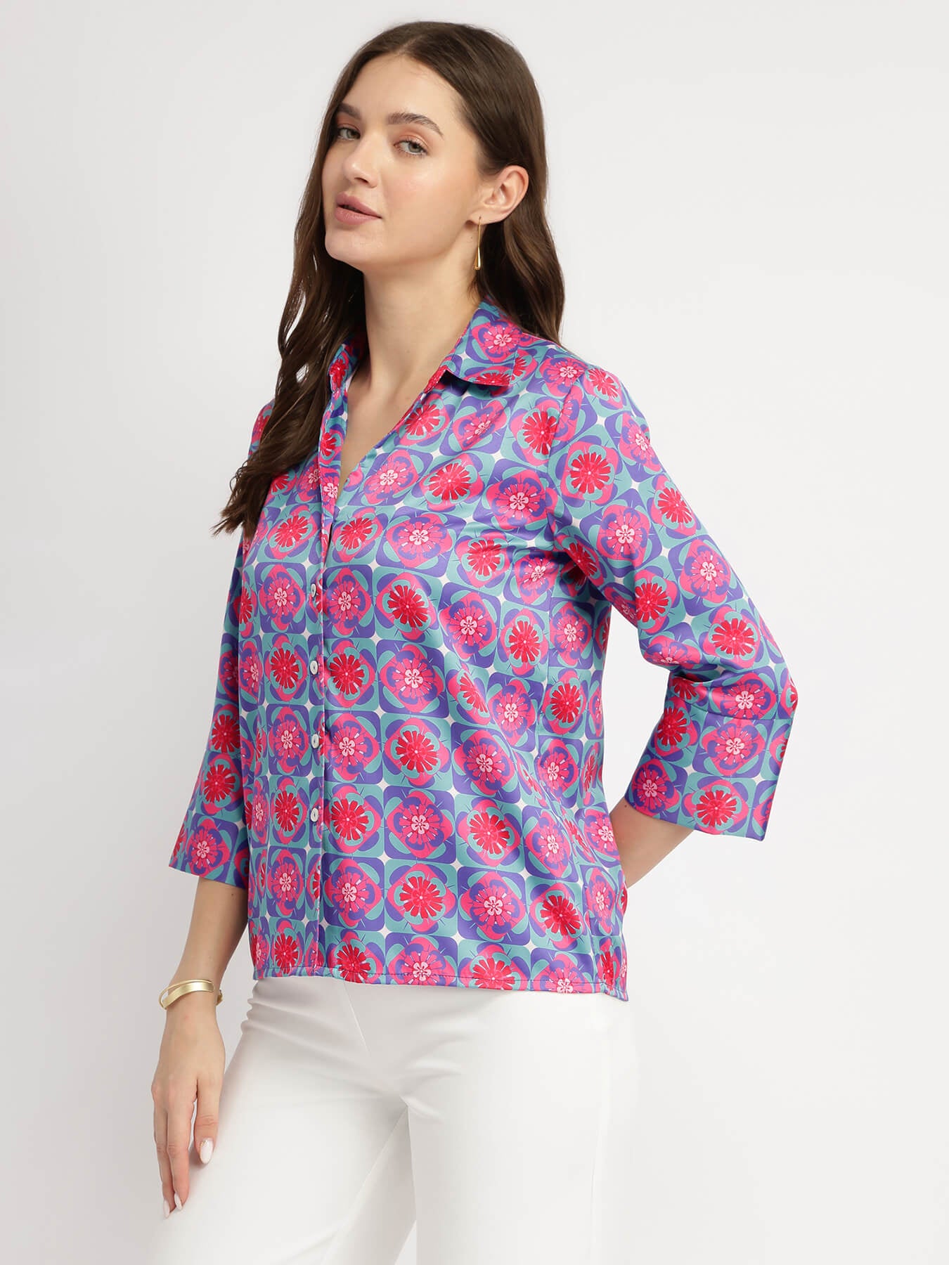 Geometric Print Shirt - Blue and Pink