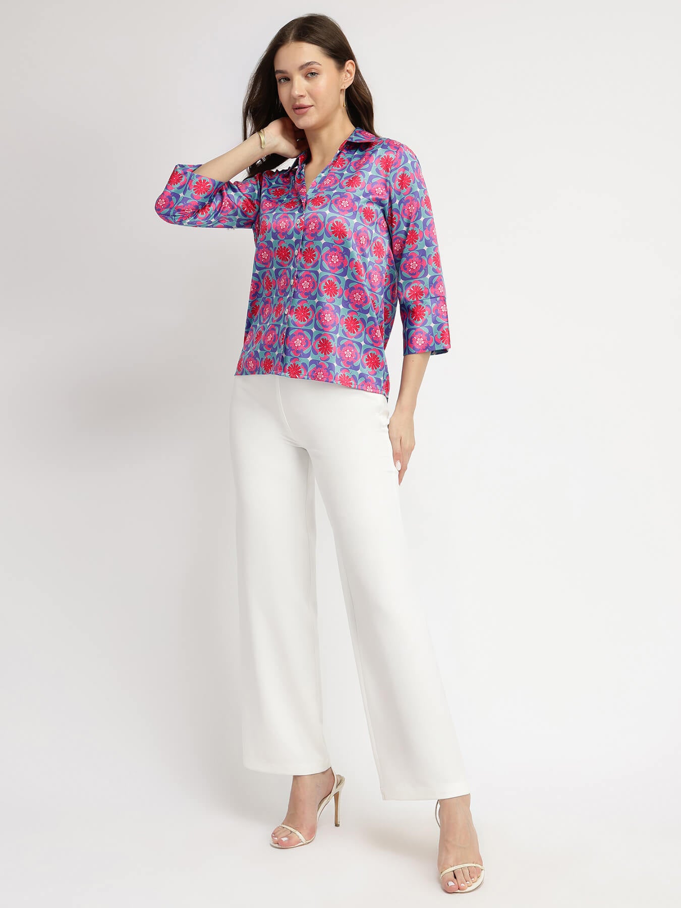 Geometric Print Shirt - Blue and Pink