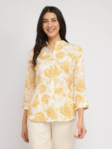 Mandarin Collar Floral Shirt - Yellow