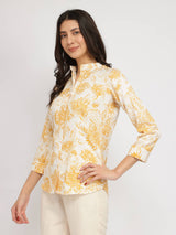 Mandarin Collar Floral Shirt - Yellow