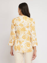 Mandarin Collar Floral Shirt - Yellow