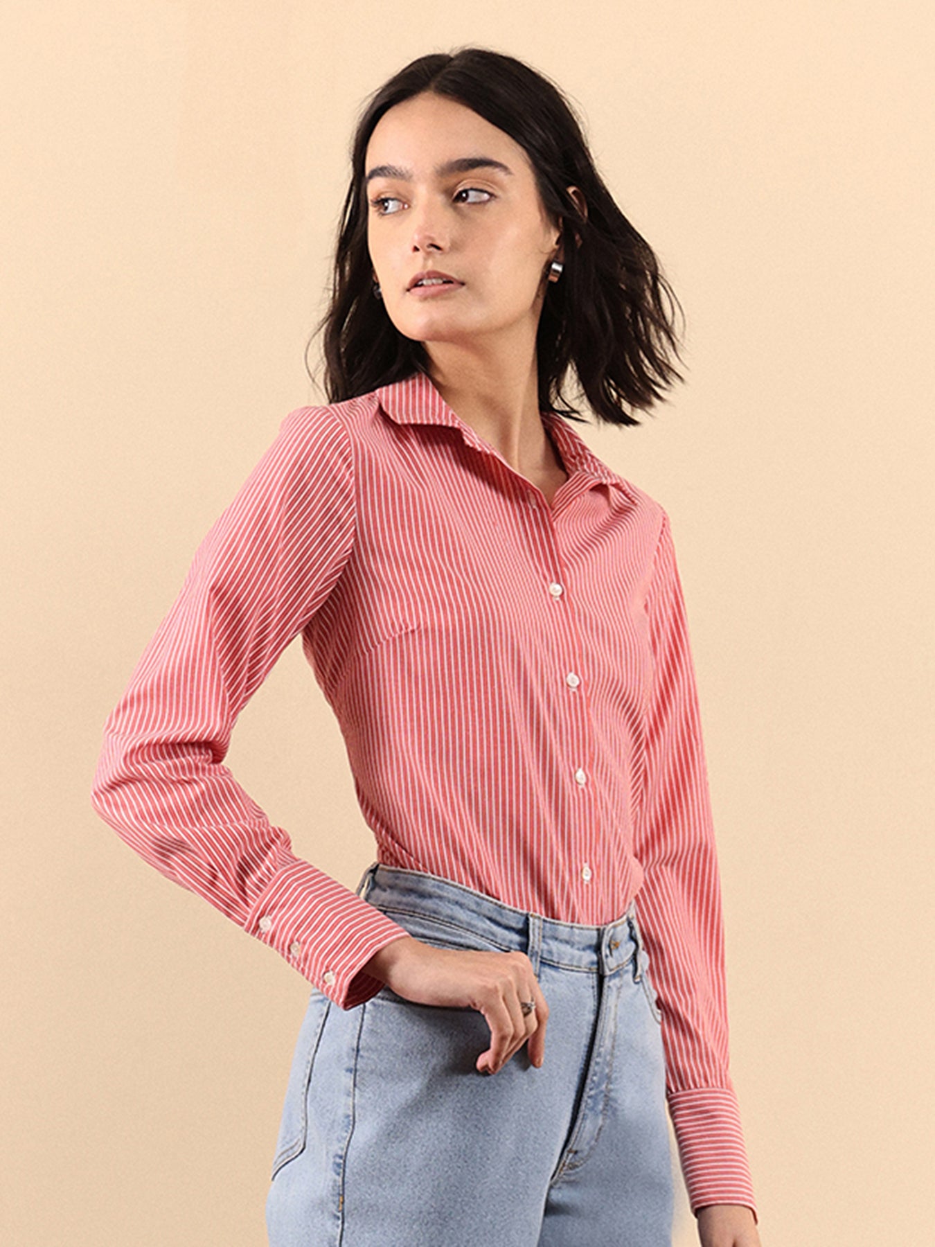 Cotton Striped Shirt - Red & White