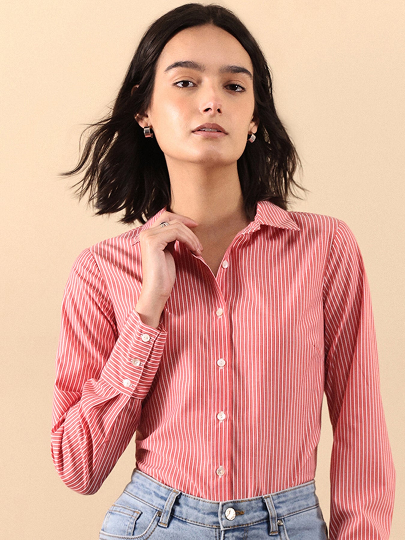 Cotton Striped Shirt - Red & White