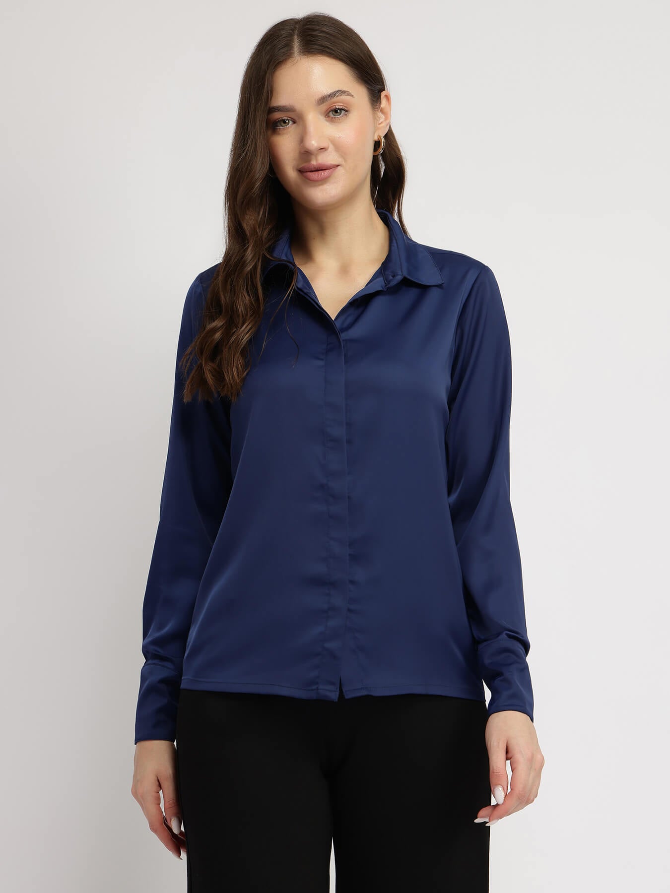 Satin Shirt - Navy Blue