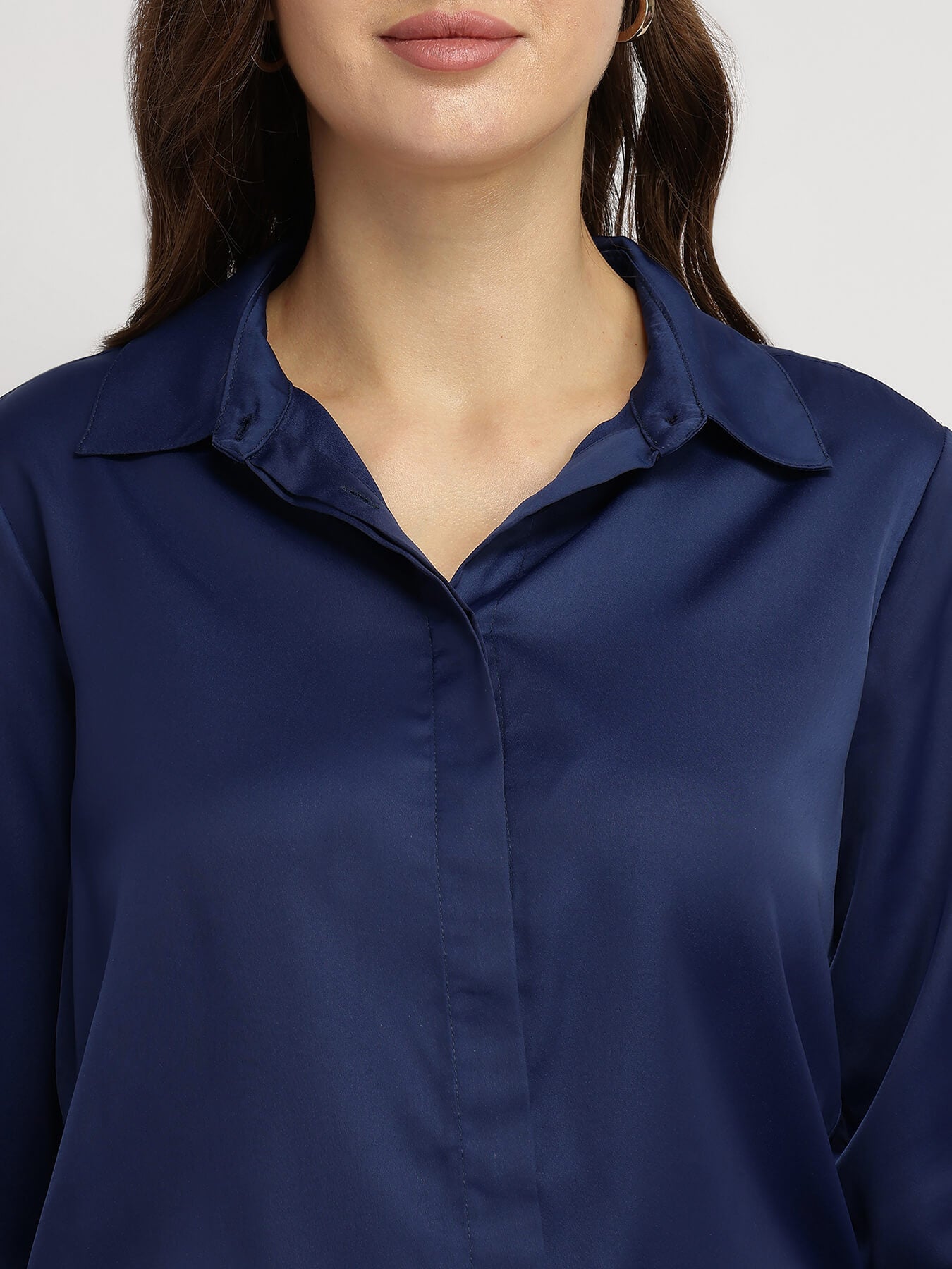 Satin Shirt - Navy Blue